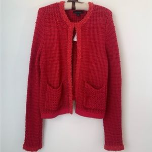 Ann Taylor Red Tweed Knit Cardigan